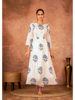 Sivi - Off-White Blue Hand Block Printed Kurta with Pant