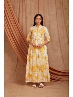 Sivi - Yellow Printed Cotton Long Kurta with Pants