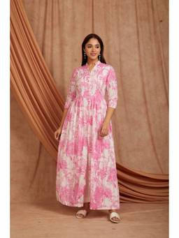 Sivi - Pink Printed Cotton Long Kurta with Pants