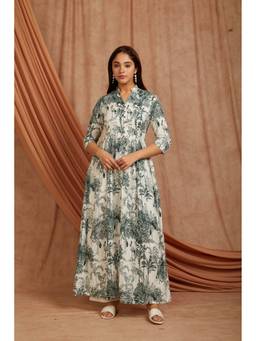 Sivi - Green Printed Cotton Long Kurta with Pants