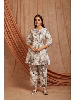 Sivi - Brown Printed Cotton Short Kurta with Pants