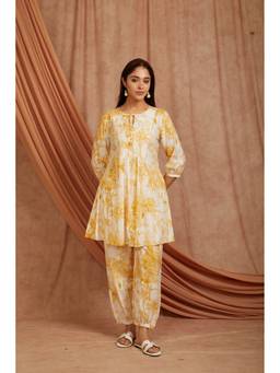 Sivi - Yellow Printed Cotton Short Kurta with Pants