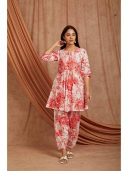 Sivi - Red Printed Cotton Kurta with Pants