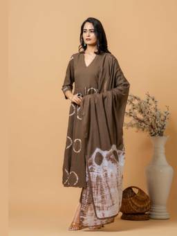Sivi - Brown Tie and Dye Kurta with Pants and Dupatta