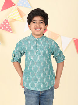 Fabindia - Green Cotton Ikat Short Kurta