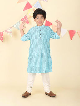 Fabindia - Blue Viscose Blend Hand Block Printed Long Kurta