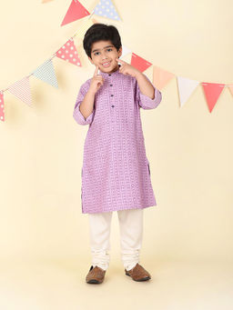 Fabindia - Purple Viscose Blend Hand Block Printed Long Kurta