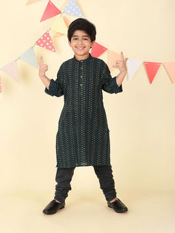 Fabindia - Green Cotton Dabu Printed Long Kurta