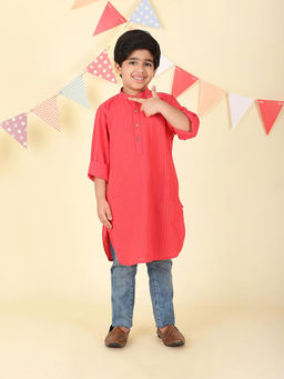 Fabindia - Pink Cotton Hand Block Printed Long Kurta