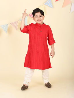 Fabindia - Red Viscose Blend Long Kurta