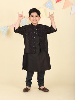 Fabindia - Black Viscose Blend Kurta & Nehru Jacket (Set of 2)