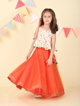 Fabindia - Orange Cotton Silk Ikat Lehenga and Choli (Set of 2)