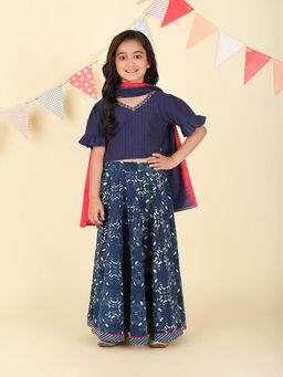 Fabindia - Blue Cotton Dabu Printed Lehenga with Choli & Dupatta (Set of 3)