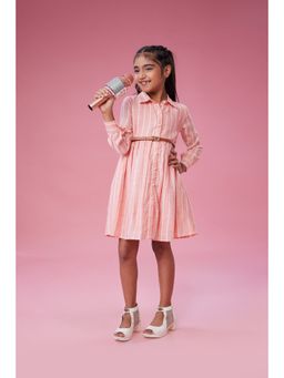 MASTARANG - Peach Stripes Dress with Belt (Set of 2)