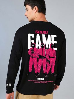 Bewakoof - Official Squid Game Men's Black The Game Graphic Printed Oversized T-shirt