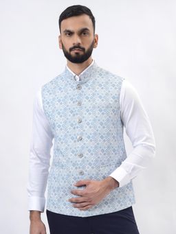 Greenfibre - Light Blue Terry Wool Bandhgala Jacket