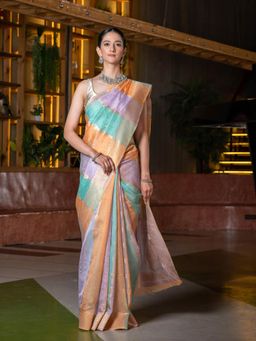 Beatitude - Multicolored Woven Design Organza Saree with Unstitched Blouse