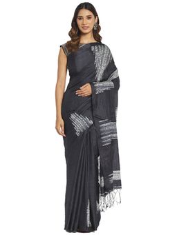 Fabindia - Black Printed Silk Sari