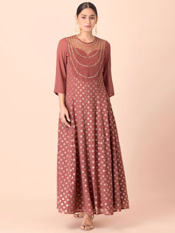 Indya - Rust Foil Embroidered Anarkali Kurta