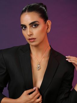 SWABHIMANN - White Gold Plated Kundan Necklace