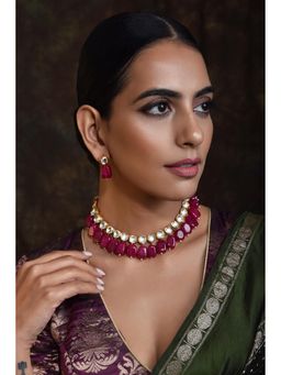 SWABHIMANN - Red Plated Kundan Choker with Earnings