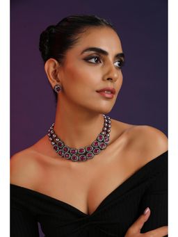 SWABHIMANN - Purple Rhodium Plated Zirconia Choker with Earnings