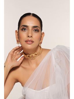 SWABHIMANN - Red Gold Plated Temple Choker with Earnings