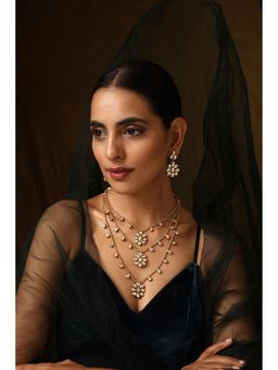 SWABHIMANN - White Gold Plated Kundan Layered Necklace with Earnings