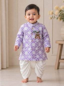 PSPeaches - Baby Boy Levonder and White Straight Fit Kurta With Dhoti