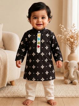 PSPeaches - Baby Boy Black and White Printed Straight Fit Kurta With Pyjama