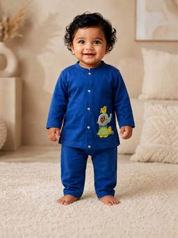 PSPeaches - Baby Boy Blue Ethnic Cotton Straight Fit Co-Ord Set