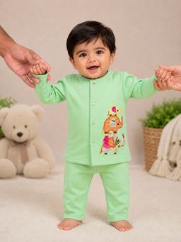 PSPeaches - Baby Boy Lime Ethnic Solid Cotton Straight Fit Co-Ord Set