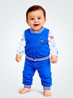 Little Surprise Box - Unisex Dino Orange Blue Jacket and Onesie with Joggers