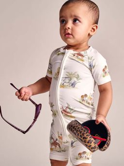 Bubz - Unisex Bamboo Baby Romper Two-Way Zip - Indian Safari