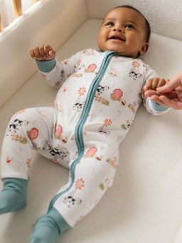 Bubz - Unisex Bamboo Baby Two-Way Zip Sleepsuit - Barn
