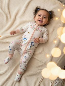 Bubz - Unisex Bamboo Baby Two-Way Zip Sleepsuit - Blossoms