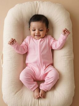 Bubz - Unisex Bamboo Baby Two-Way Zip Sleepsuit - Ribbed Cotton Candy Pink