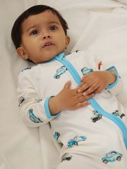 Bubz - Unisex Bamboo Baby Two-Way Zip Sleepsuit - Vintage Wheels