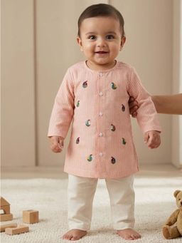 PSPeaches - Baby Boy Peach and White Stripe Straight Fit Kurta With Pyjama