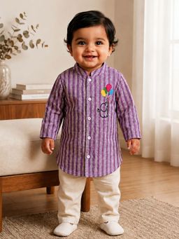 PSPeaches - Baby Boy Purple and White Stripe Straight Fit Kurta With Pyjama