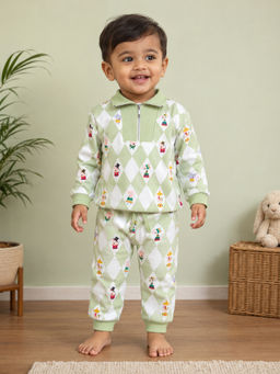 Mi Arcus - Green Polycotton Full Sleeves Character Collar Neck Co-ord Set