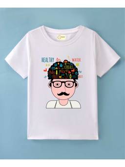 MALKIAT - Kids White Healthy Mindset Printed Cotton T-Shirt