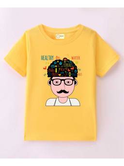 MALKIAT - Kids Yellow Healthy Mindset Printed Cotton T-Shirt