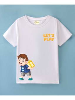 MALKIAT - Kids White Let’s Play Buddy Printed Cotton T-Shirt