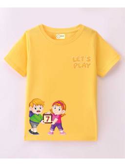 MALKIAT - Kids Yellow Double Fun Time Printed Cotton T-Shirt