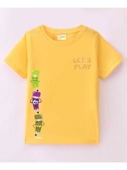 MALKIAT - Kids Yellow Color Fun Crew Printed Cotton T-Shirt