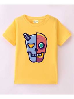MALKIAT - Kids Yellow Robo Skull Vibes Printed Cotton T-Shirt