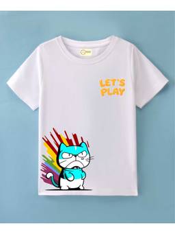 MALKIAT - Kids White Savage Kitty Printed Cotton T-Shirt