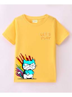MALKIAT - Kids Yellow Savage Kitty Printed Cotton T-Shirt