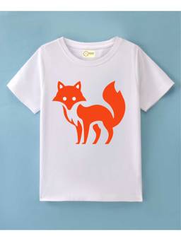 MALKIAT - Kids White Sneaky Fox Printed Cotton T-Shirt